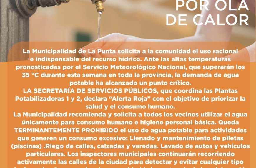 Por las altas temperaturas la municipalidad de La Punta declaró la alerta roja en el servicio de agua potable